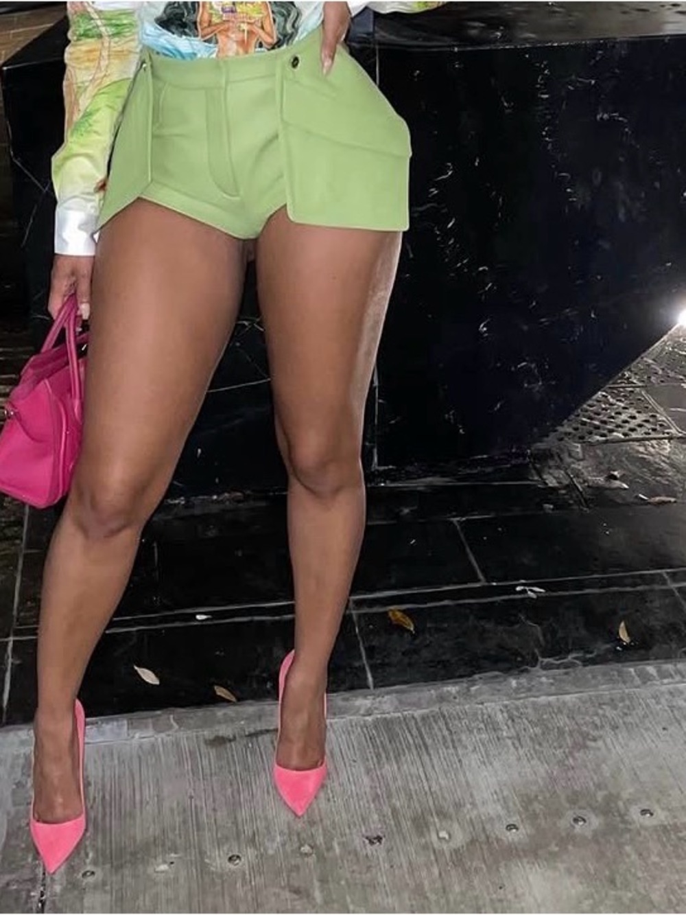 Jacquemus Green Faux Leather Pocket Shorts